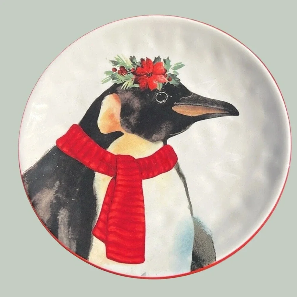 Pier 1 Christmas Wild Animals Salad Plates Set of 4 Penguin Swan Polar Bear Seal